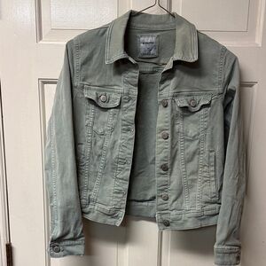 Sonoma The Everyday Jacket Women's XS Stretch Denim Jean Button Up Green Pockets